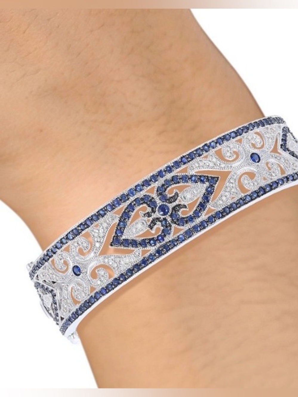 Sapphire Diamond  Bangle Sterling Silver new - Picture 12 of 14